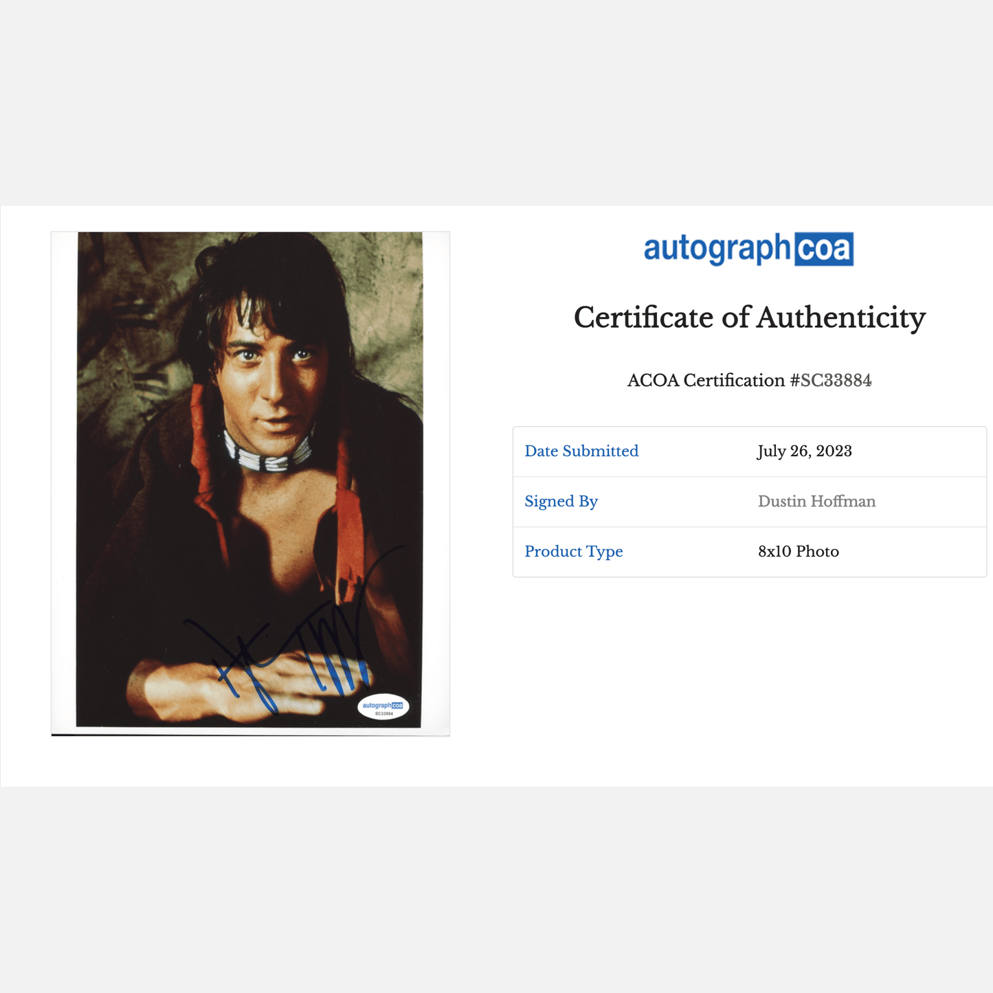 DUSTIN HOFFMAN autograph ACOA signed 8x10 photography 8x10
