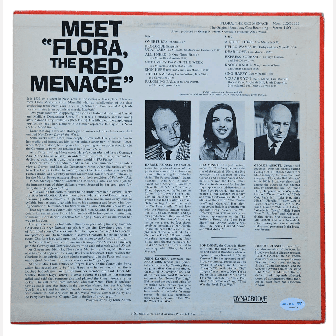 LIZA MINNELLI Autogramm ACOA signiertes Vinyl-LP-Cover