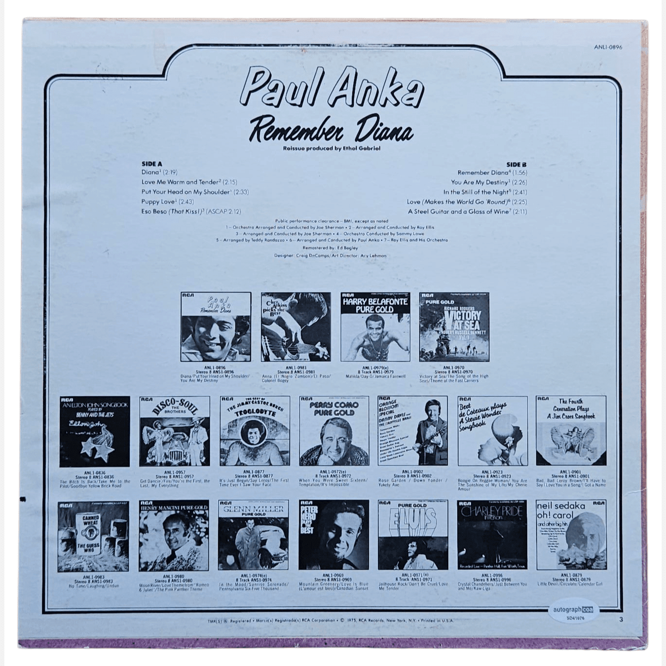 PAUL ANKA Autogramm ACOA signiertes Vinyl-LP-Cover