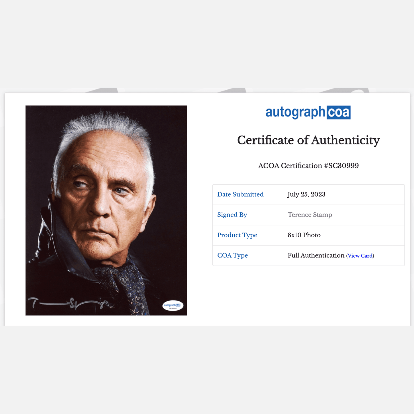 TERENCE STAMP autograph ACOA signed 8x10 photography 8x10