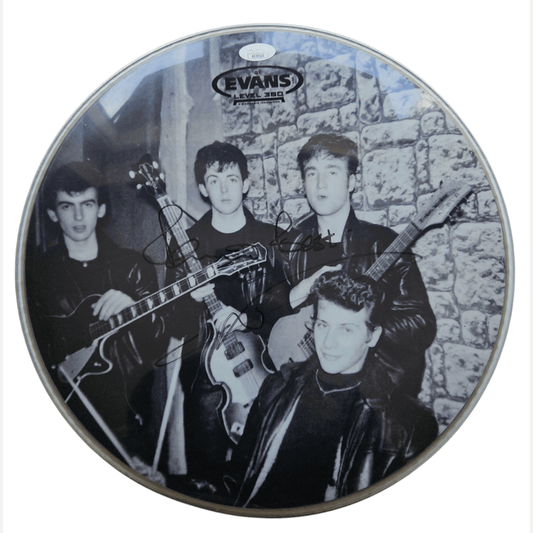 THE BEATLES - PETE BEST Autogramm JSA signiertes Schlagzeugfell