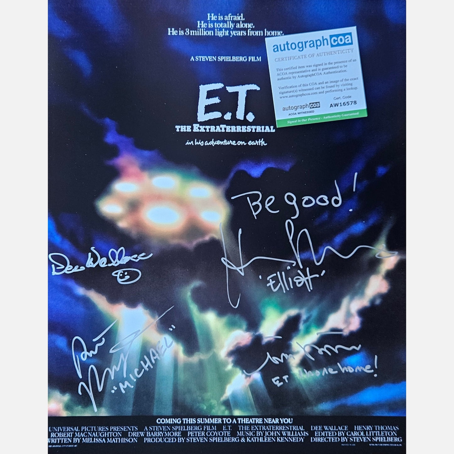 HENRY THOMAS, DEE WALLACE & 2 MORE autographs ACOA signed ET poster 16x20