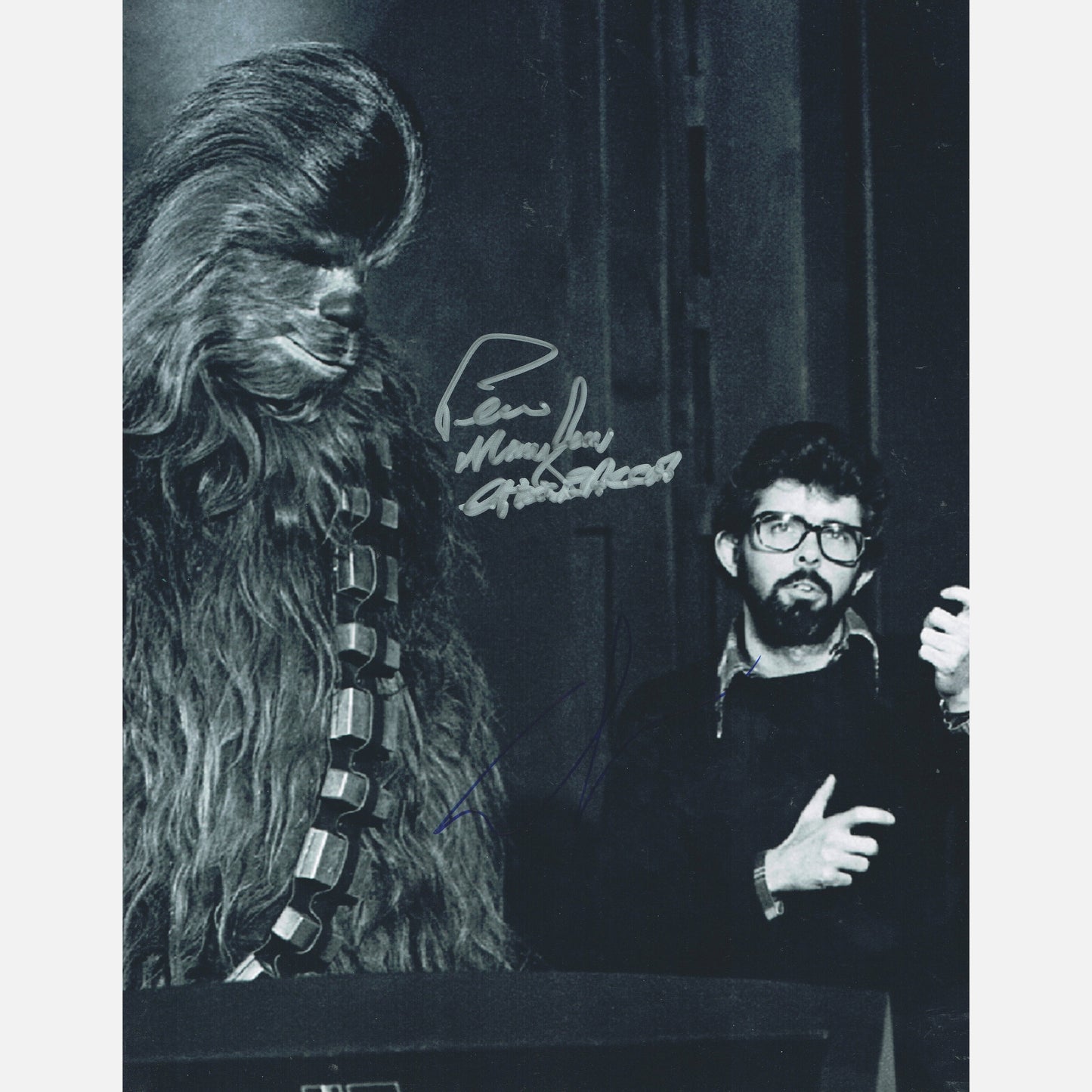 GEORGE LUCAS AND PETER MAYHEW autograph ACOA signed 11x14 photography STAR WARS