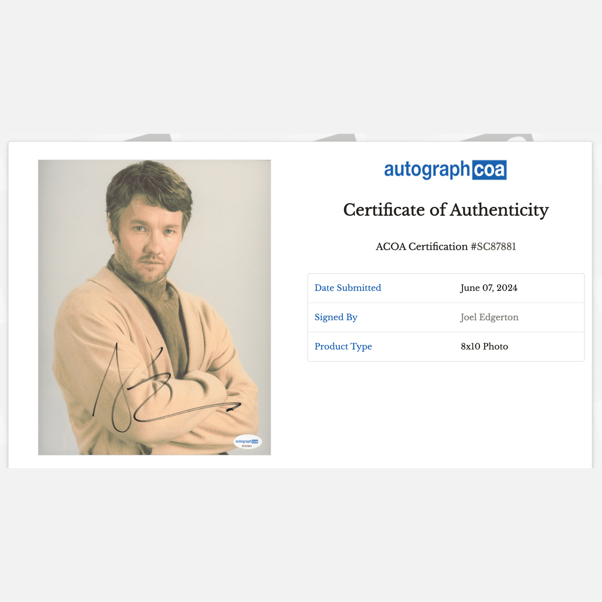 JOEL EDGERTON autograph ACOA signed 8x10 photography STAR WARS 8x10