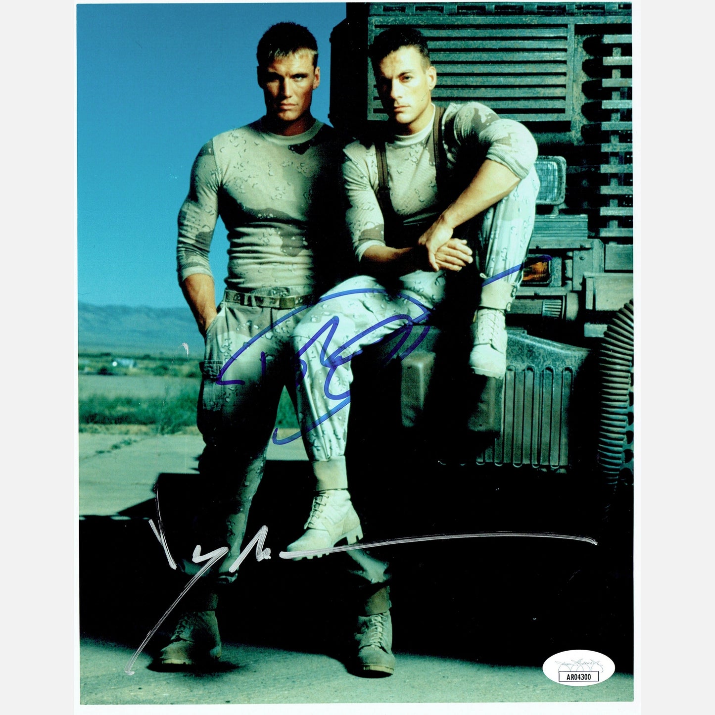 JEAN-CLAUDE VAN DAMME & DOLPH LUNDGREN autograph JSA signed 8x10 Universal Soldier photography, movie collector's item with JSA certificate