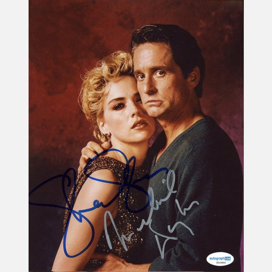 MICHAEL DOUGLAS & SHARON STONE autograph ACOA signed 8x10 photography BASIC INSTINCT