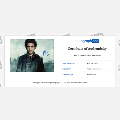 ROBERT DOWNEY JR autograph ACOA signed 8x10 photography SHERLOCK HOLMES 8x10